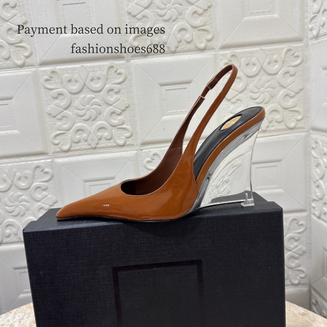 2025 new Brown pointed leather back strap high heels womens single shoes wedding shoes luxurious designer commuting office womens shoes sizes 35-43