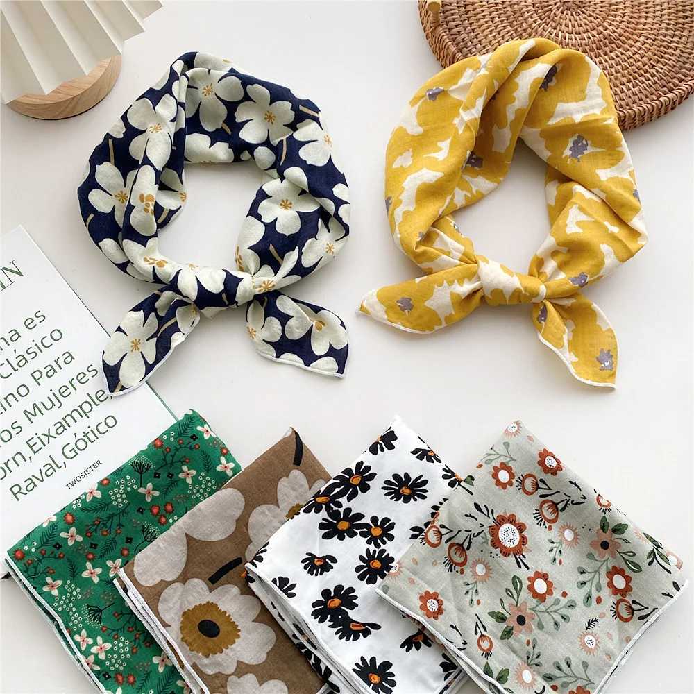 55cm Laies Headband Cotton Linen Square Scarf Women Korean College Girls Fashion Spring Autumn New Style Elegant Neck Scarves 250815