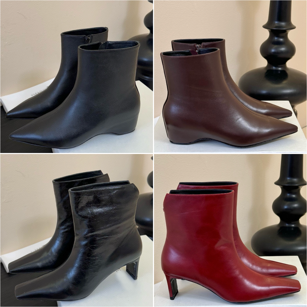 designer Shoes high-quality Women glossed-leather sheepskin leather Nevada ankle Wedge Sharp tip Side zipper short boots