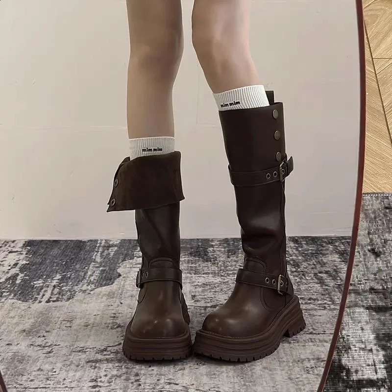 Black Retro Womens Long Boots Double Wear High Tube Knight Style Thick Bottom Spring Autumn Non-Knee High Heel Shoes 250821