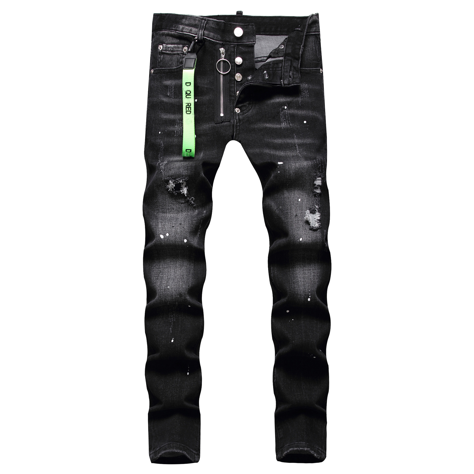 Designer Casual Mens Distressed Ripped Jeans Coolguy Fit Motorcycle Denim Holes Rope Decoration Men Top Quality Mans Long Pants Button Jean Trousers