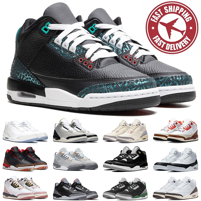 Sneaker de créateur 3 chaussures de basket-ball pour hommes femmes avec boîte diffuse bleu pur argent métallique sier cool gris green vert extéri