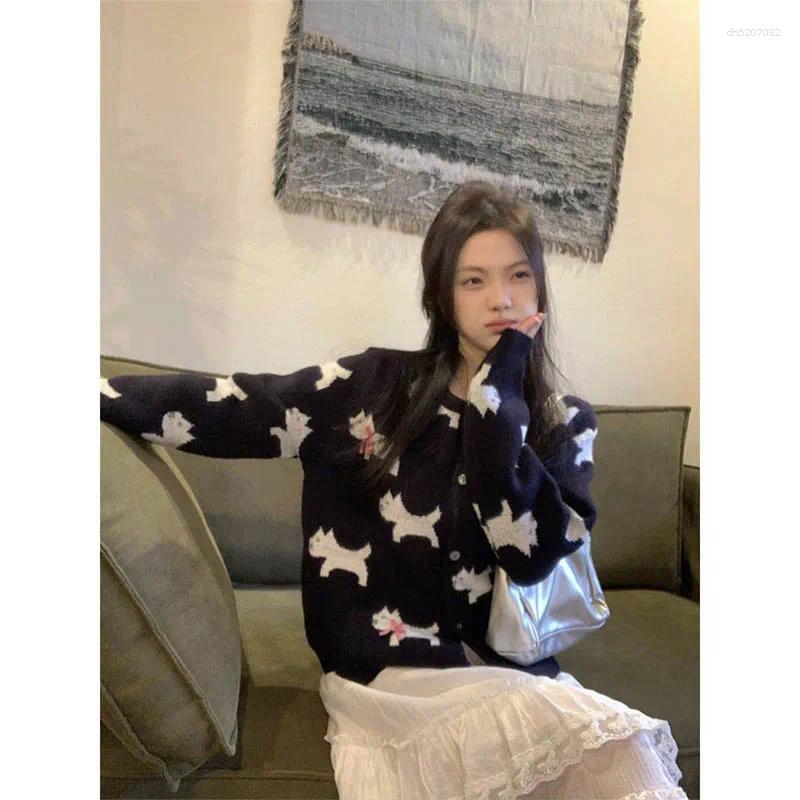 Femmes swets à swets pour femmes Vêtements élégants chics petit chien tricot cardigan automne hiver occasionnel tout-correspondant à manches long