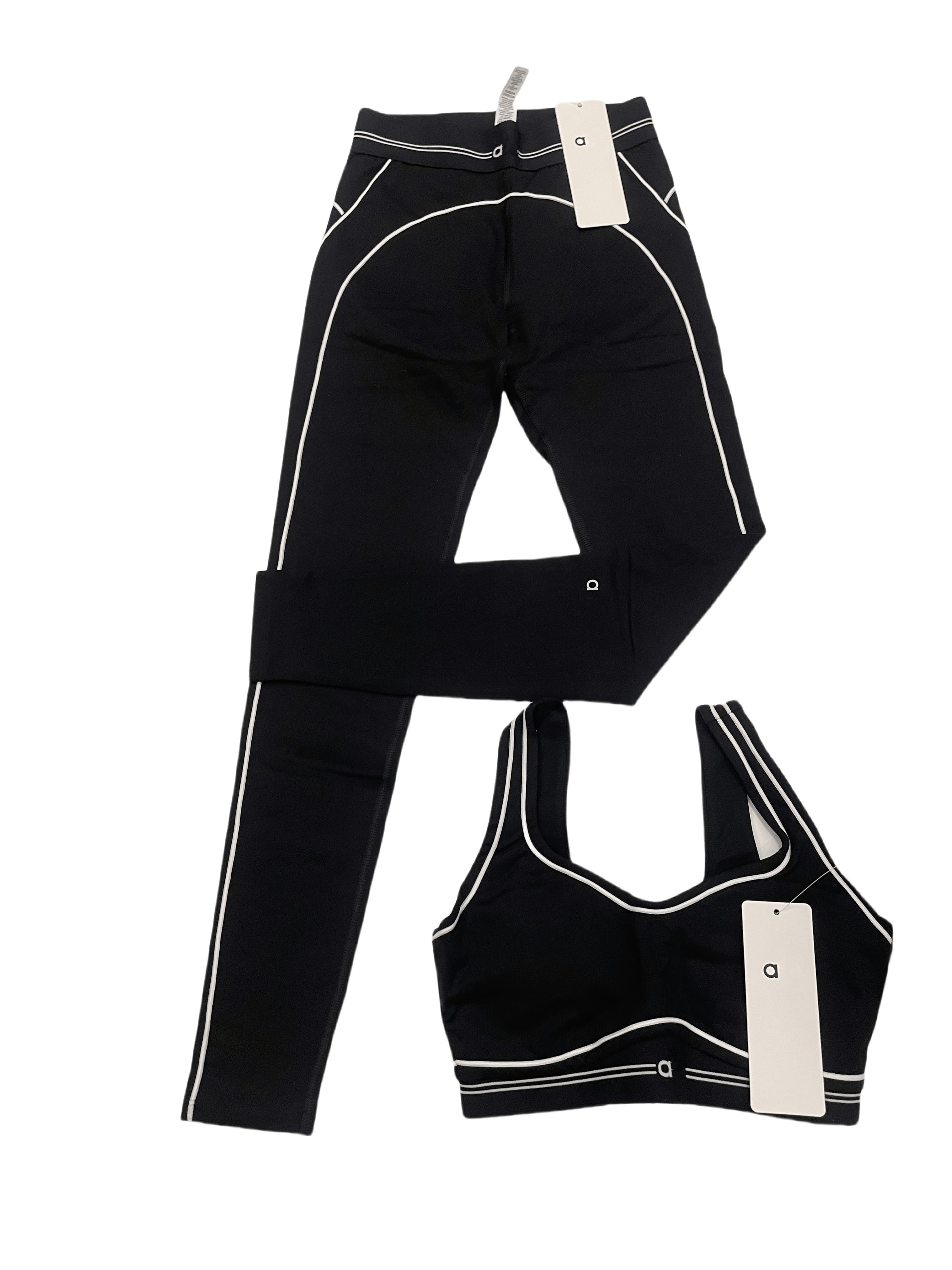 Aalloo Women Yoga Set Designer Sports Bra Leggings High White Striped Low Back Tracksuit Running Fitness Quick Drying Pilates Gym Set Suit Alosetism