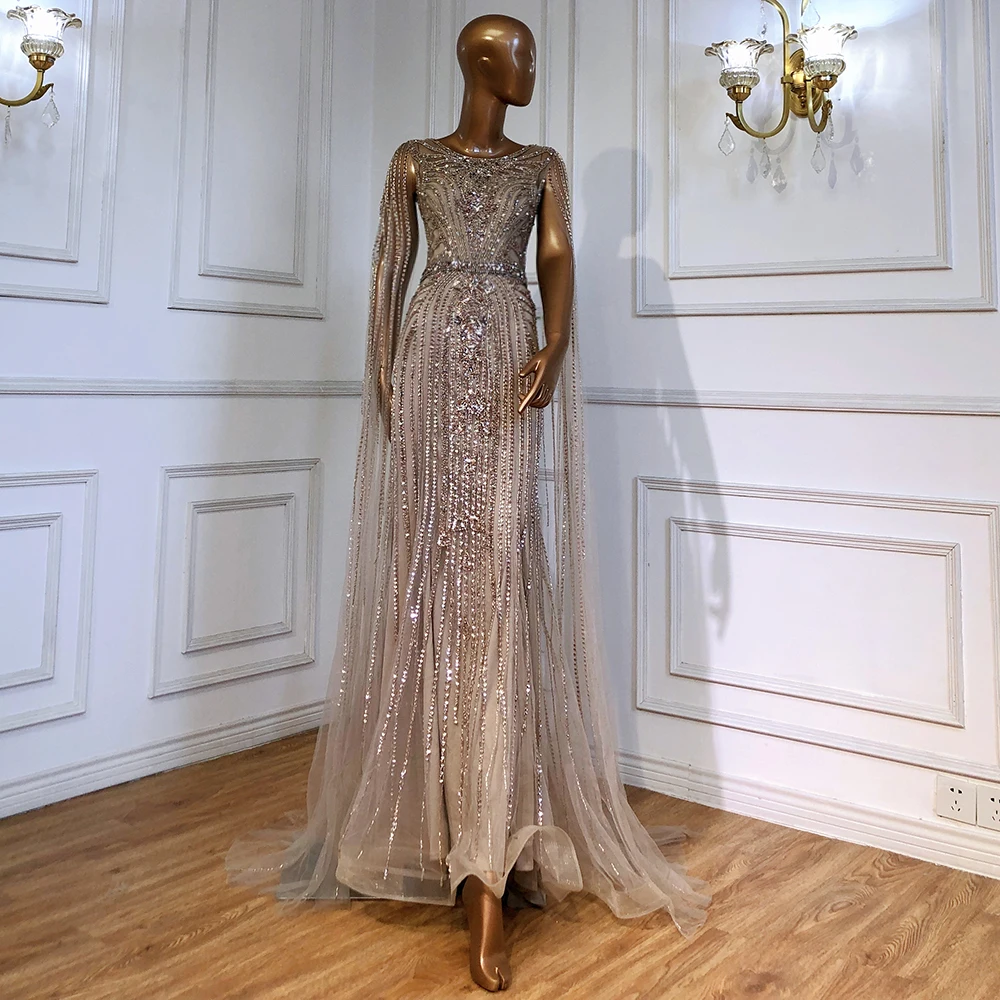 Sirène marron élégante robes de soirée robes longues 2023 avec manches capes perle le luxe de luxe personnaliser la soirée serein serein