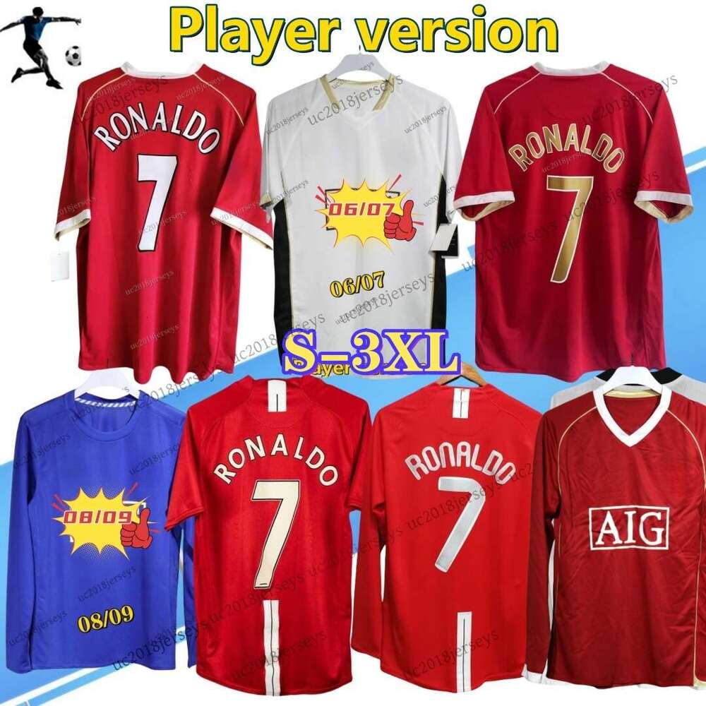 Player version manches longues 2006 2007 2008 2009 maillots de football rétro Giggs van Nistelrooy VERON FORLAN CRONALDO 06 07 08 09 rouge classi