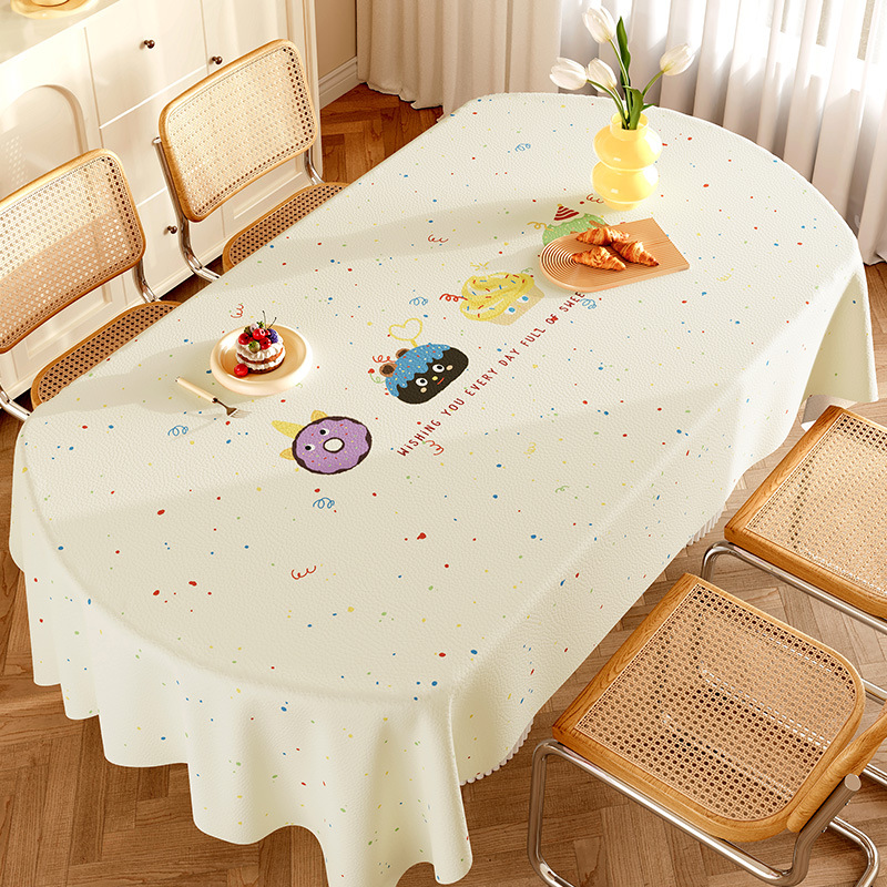Tablecloth waterproof, oil-proof, scalding-proof, wash-free, new oval household lambskin non-slip tablecloth R8GH01-image-1070676421