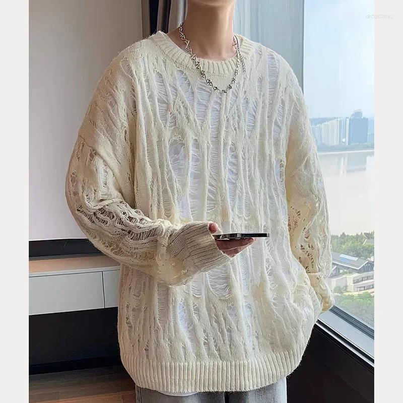 Mens Sweaters Early Autumn Thin Hollow Out Knitted Top Womens Japanese Trendy High-End Feel Loose-Fit Versatile Lazy Pullover Sweater