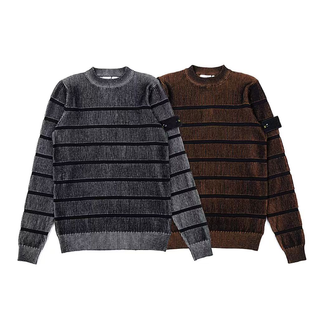 Men's STON23FW designer sweater Sweater Trendy round neck sweater large interval horizontal striped knitted sweater men's loose long-sl-image-912847836