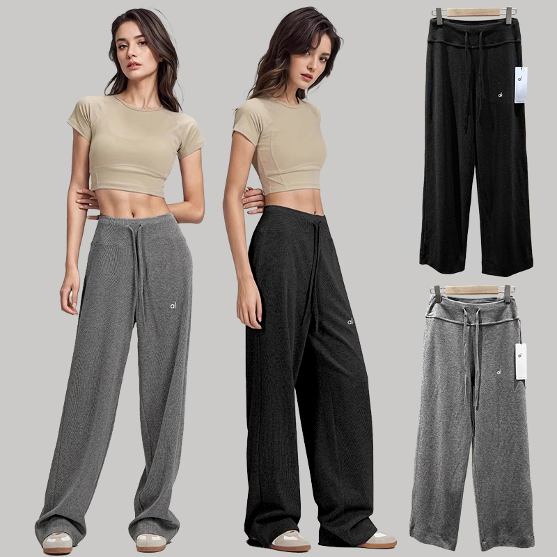 Fashion Casual Solid Sports Trousers for Women Knitted Drawstring Women's Wide-Leg Pants Loose Straight Fitness Baggy Sweatpants-image-1079759813