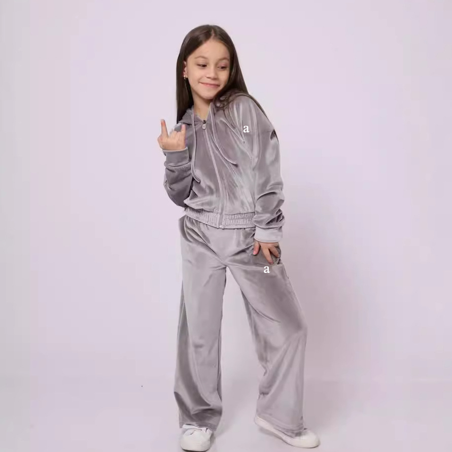 Ensemble sport fille velours deux pièces M7707 survêtement capuche automne hiver tenue décontractée enfant
