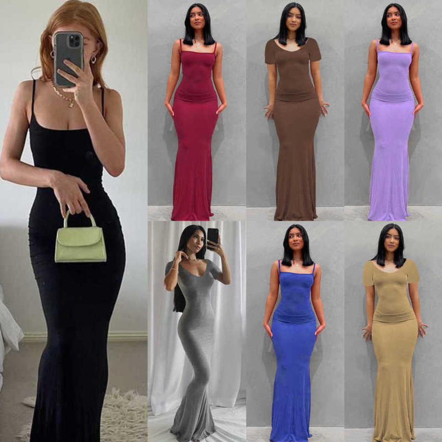 Plus Size 3XL Womens Casual Maxi Dresses Sexy Suspenders Solid Color Bodycon Dress Slim Sling Home Female Long Skirt