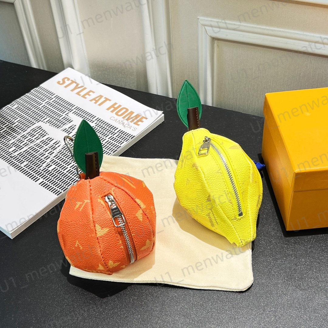 Hight Quality genuine leather Mini Lemon bag Letter Keychain Wallet Keyring Designer Fruit orange Coin Purse Pendant Waist Bag Coin Holder Keychains