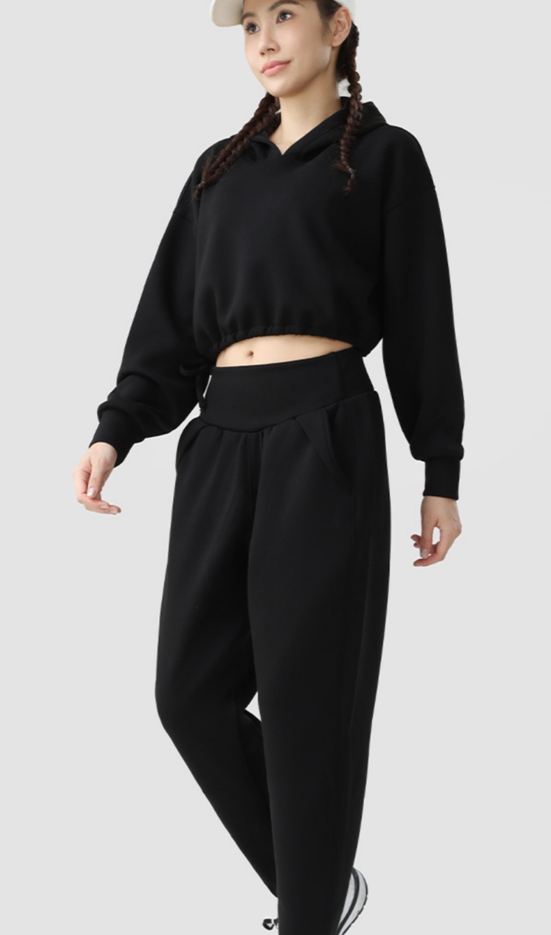 A946 3D Hoodie Sweater Women&#039;s Long-sleeved Sportswear Jacket Loose Short Pullover Sports Pants Women&#039;s Running Leg Slim Fitness Traini-image-1070774141