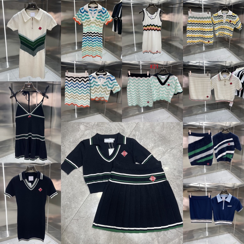 Luxury Brand Knitted Dresses Women Designer Contrast Color Wave Knit T Shirt Mini Skirt Set Summer Travel Holidays Party Sexy Skirts Outfits