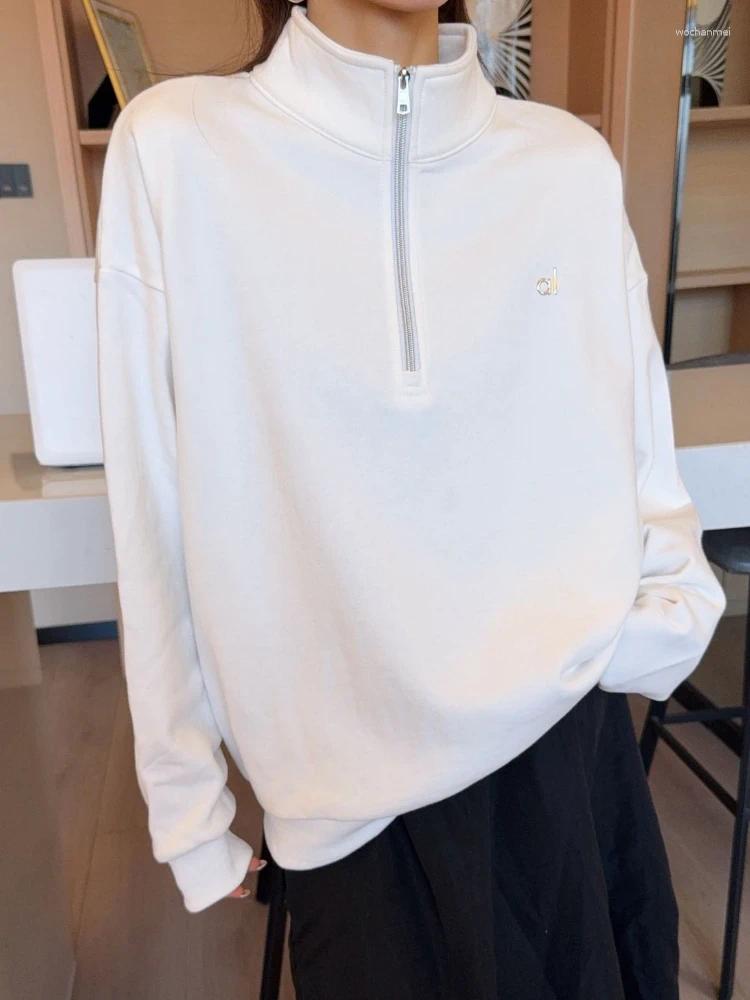 Women's Hoodies Grey Long Sleeved Sports Women 2025 Autumn Pullover Zipper Stand-up Collar Loose Cotton Casual Fashion Sweatshirt