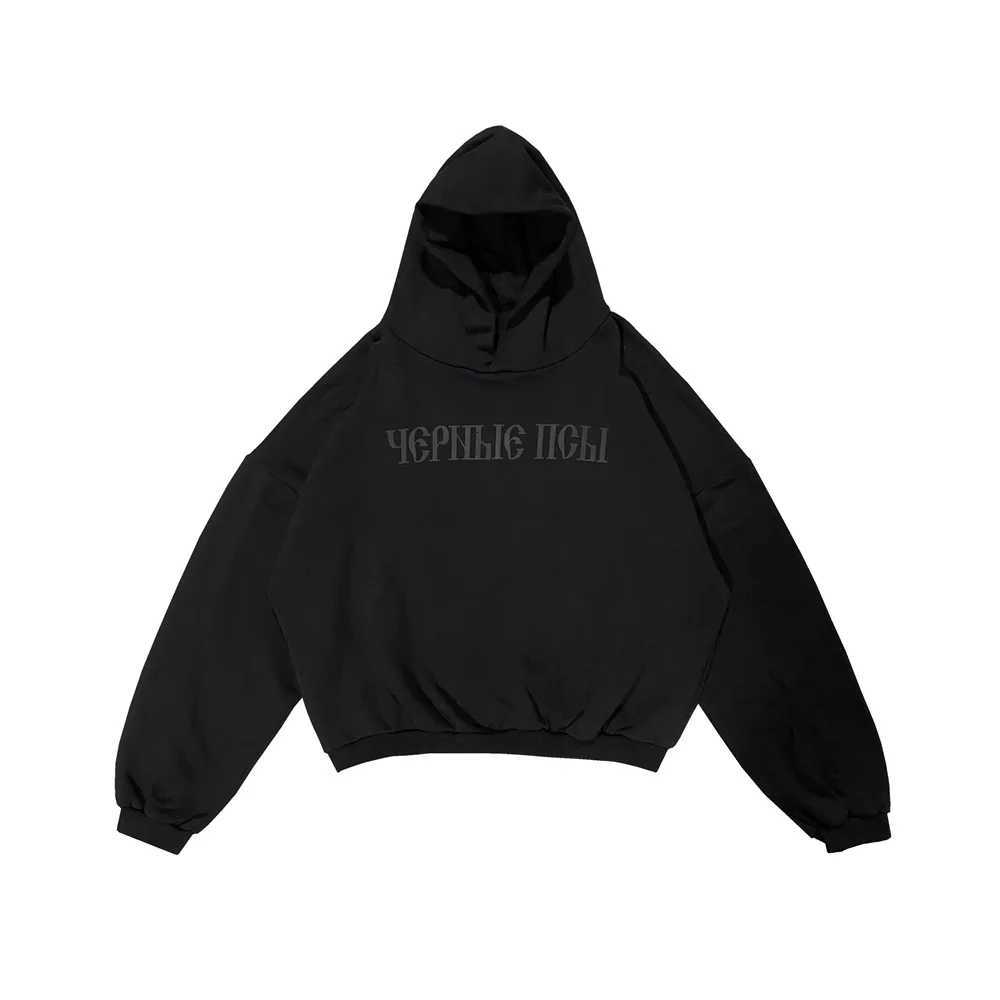 Black Oversize Vultures YZY Russian Print Hoodie Men Women 1 1 High Quality Vintage Cotton Pullovers X250812