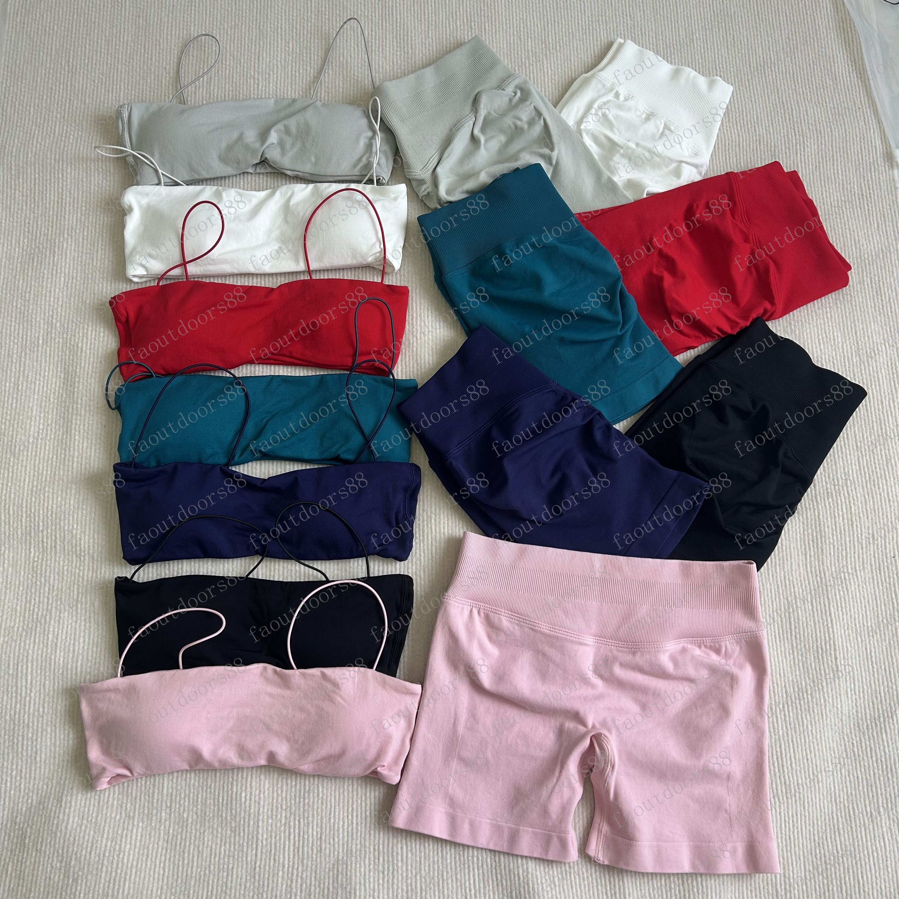 Ensemble de yoga Bra à lanières Ensemble High Workout Scrunch Shorts Gym Set Femmes Suisse à lacers Suit de fitness Vêtements d'entraînement sans