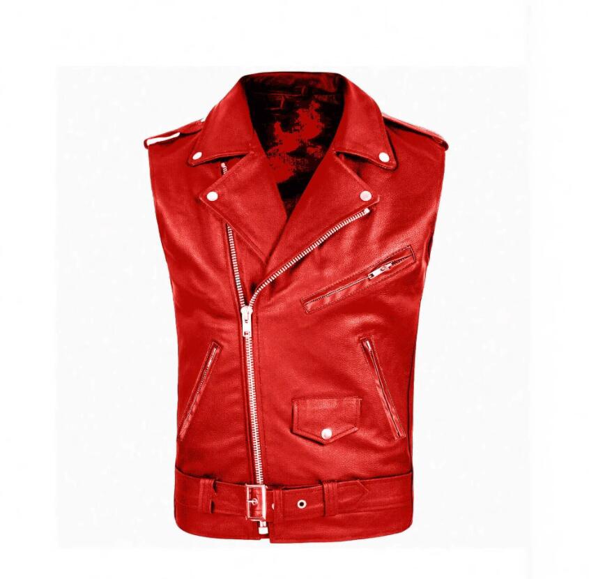 Spring new Men's Vests The Latest black red color Leather Vest Motorcycle Jacket Men cool Biker vest coats