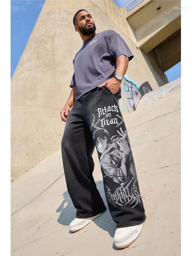 Jeans masculin Young American Trendy Pantals de survêtement collaboration anime joggers cotton terry imprimez le pantalon occasionnel à jambes la