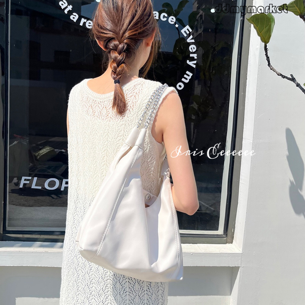 Ddmymarket Korean Style Chain Tote Large Capacity Women Fashion Commuting Compartment College Student Class Soft Leather Shoulder Bag