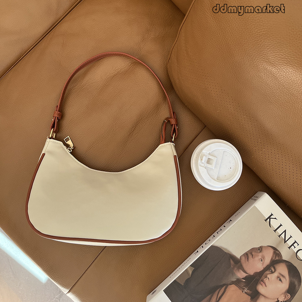 Ddmymarket 2025 New Live Streaming Crescent Underarm Bag for Women, Color-Block Saddle Bag, Stylish and Textured Single Shoulder Handbag