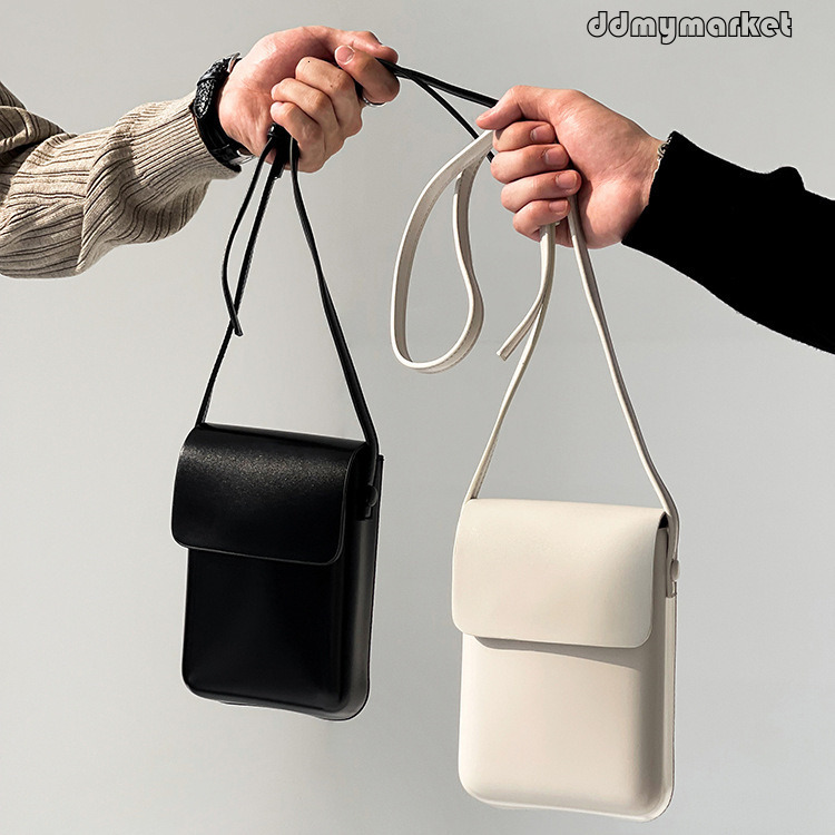 DdmyMarket polyvalent minimaliste à la mode en cuir noir décontracté pour hommes et femmes style coréen crossbody ins mini-small sac