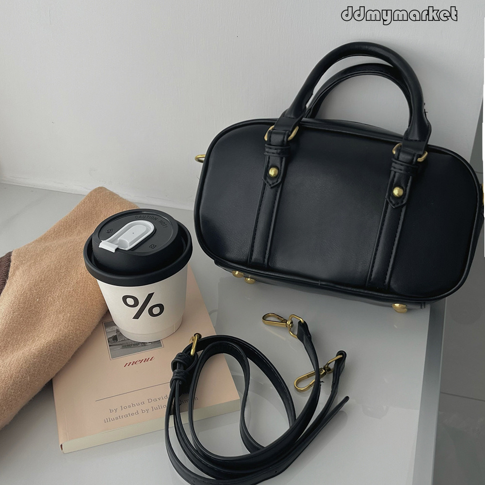 Ddmymarket 2025 New Boston Versatile College Style Small Square Korean Commuter Textured Handbag Bowling Bag for Women