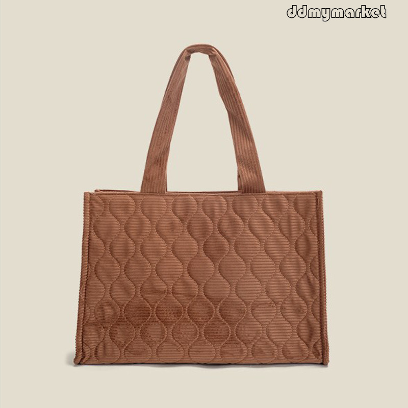 Ddmymarket Niche Product 2025 New Casual Corduroy Underarm Handbag Soft Embroidered Large Tote Zipper Bag
