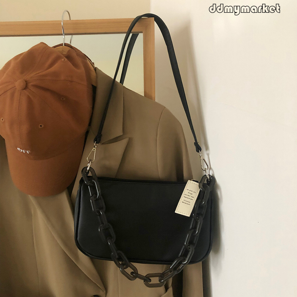 Ddmymarket 2025 New Textured Acrylic Chain Underarm Single Shoulder Handbag Fashion Versatile Crossbody Baguette Bag