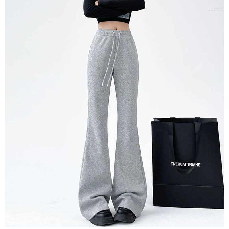 Pantalon féminin lady chic gris gris filles hautes taies pantalon de jambe droite femme mode slim ajustement décontracté