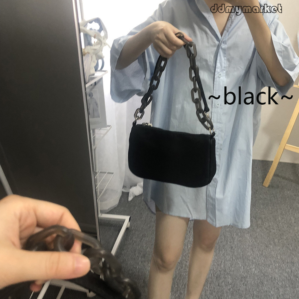 Ddmymarket 2025 New Women's Internet Celebrity Style Acrylic Chain Small Square Nylon Fabric Single Shoulder Crossbody Underarm Bag