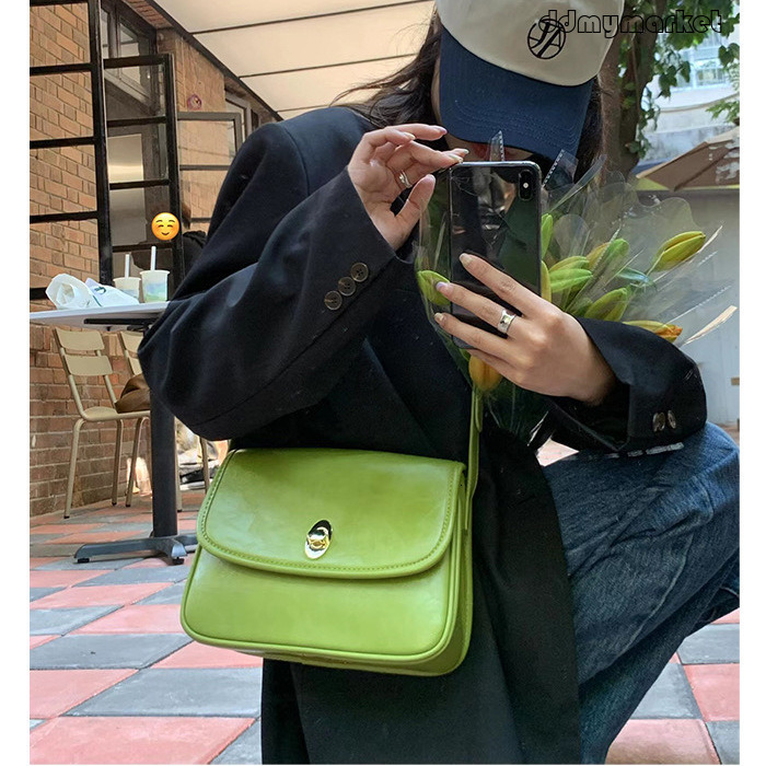Ddmymarket Korean New Oil Wax Leather Flip Cover Square Shoulder Crossbody 2025 Ins Casual Women's Bag