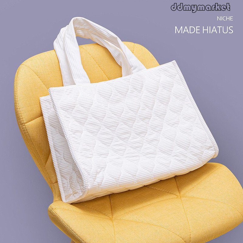 Ddmymarket New Stylish Corduroy Puff Large Capacity Tote Striped Embroidered Quilted Handbag Shoulder Underarm Bag