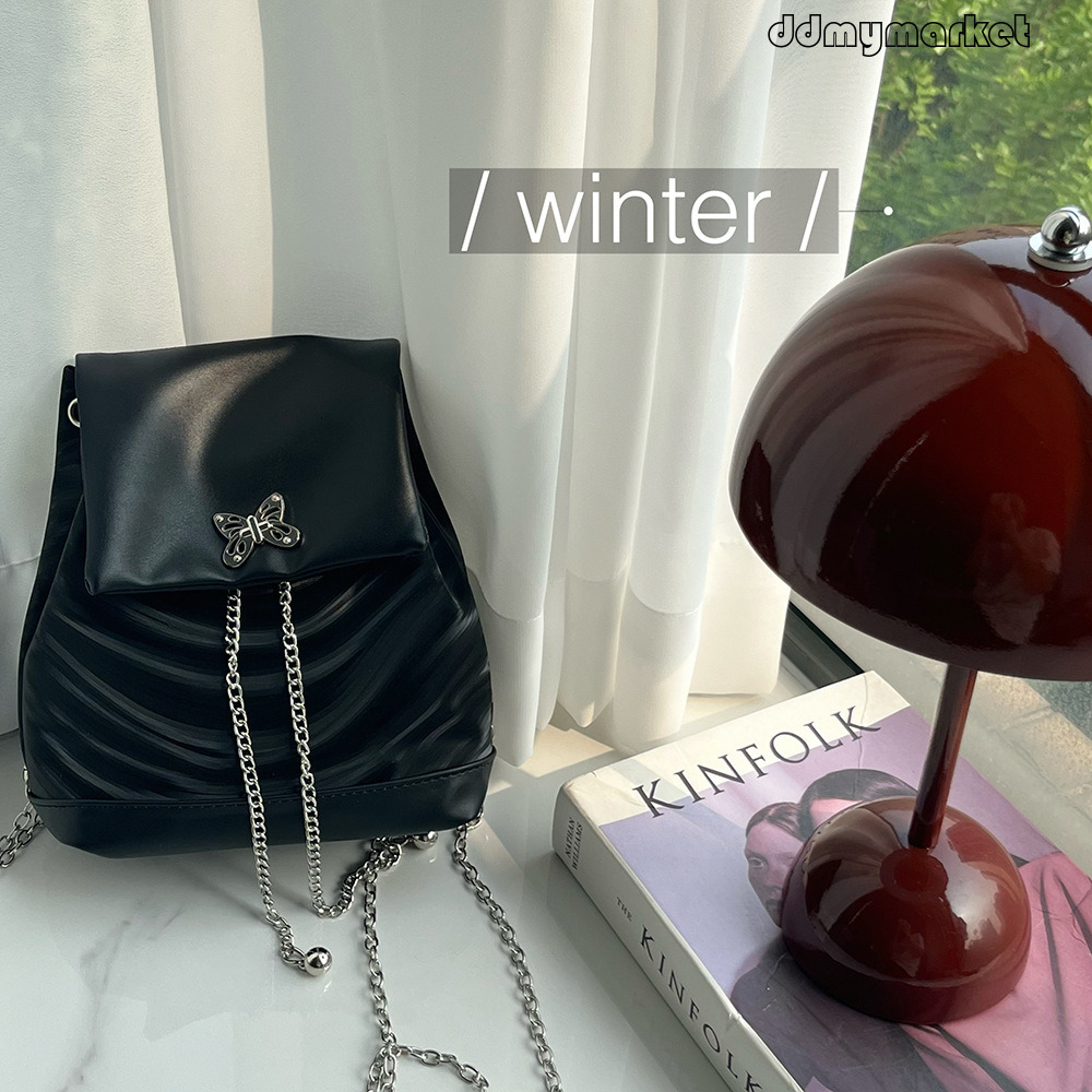 Ddmymarket Y2K Sweet Cool Chain Mini Butterfly Hot Girl Silver Small Backpack Korean Fashion Versatile Ins Bucket Bag