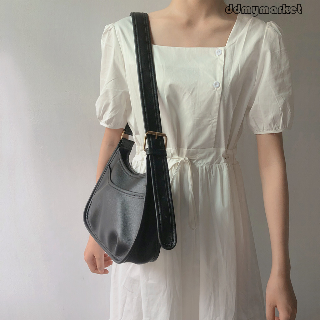 Ddmymarket Large Capacity Crossbody Bag for Women, Crescent Bucket Saddle Bag, Wide Strap, Niche Design, Versatile Korean Style, 2025 New Model