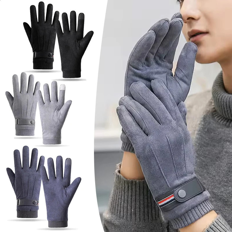 Mens Winter Suede Warm Split Military Finger Gloves Outdoor Riding Ski Fishing Male Touch-Screen Mittens250821
