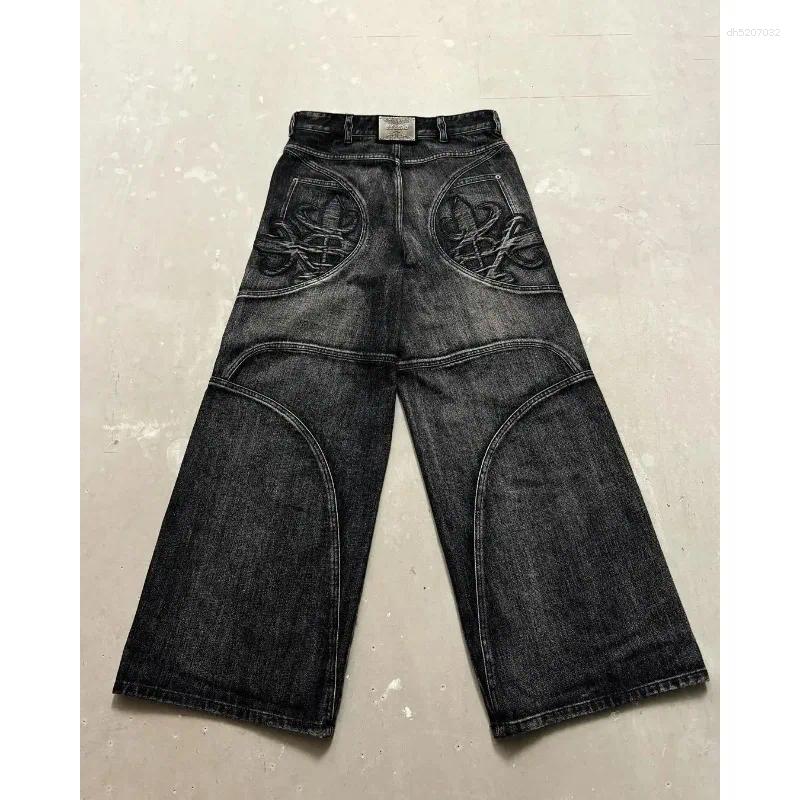 Mens Jeans Y2K Gothic Washed Make Old Loose For Men Hip-hop Personality With Fringed Lines Harajuku Fashion Straight Wide Leg Pants