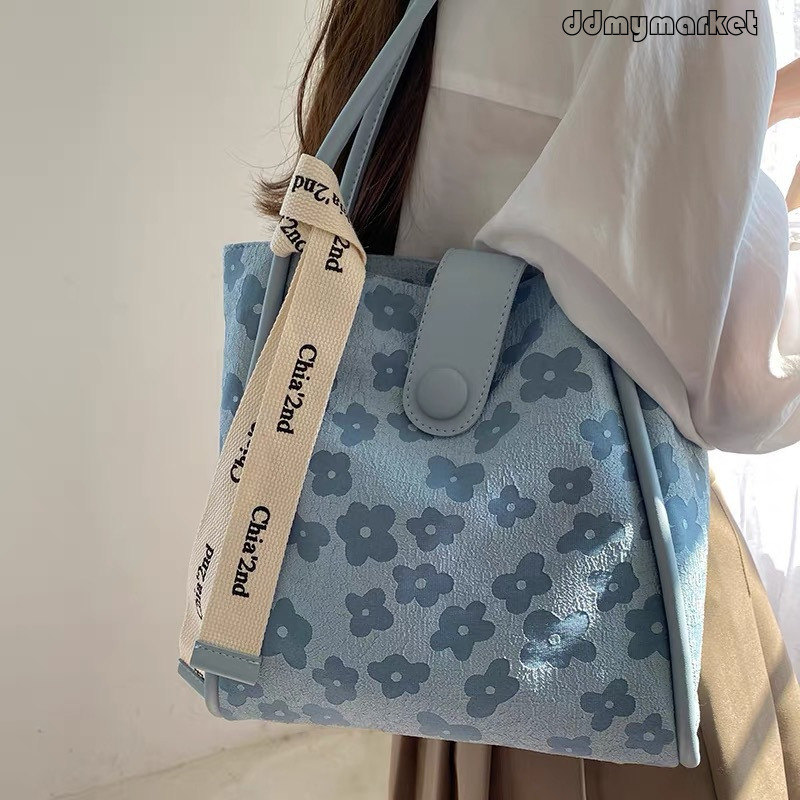 Ddmymarket Canvas 2025 New Single Shoulder Women Large Capacity Fashion Flower Embroidery Bucket Handheld Tote Bag for Students