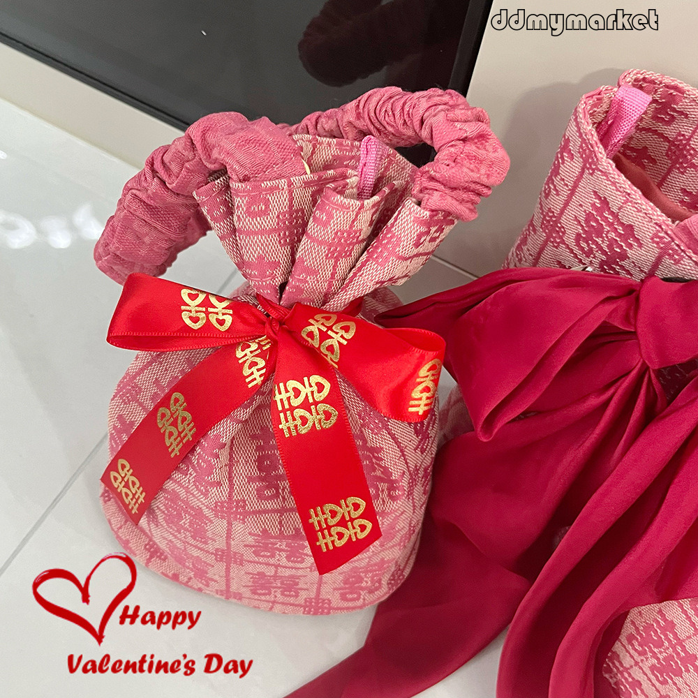 Ddmymarket Handmade Double Happiness Red Basket Wedding Bridesmaid Gift New Chinese Style Festive Bag