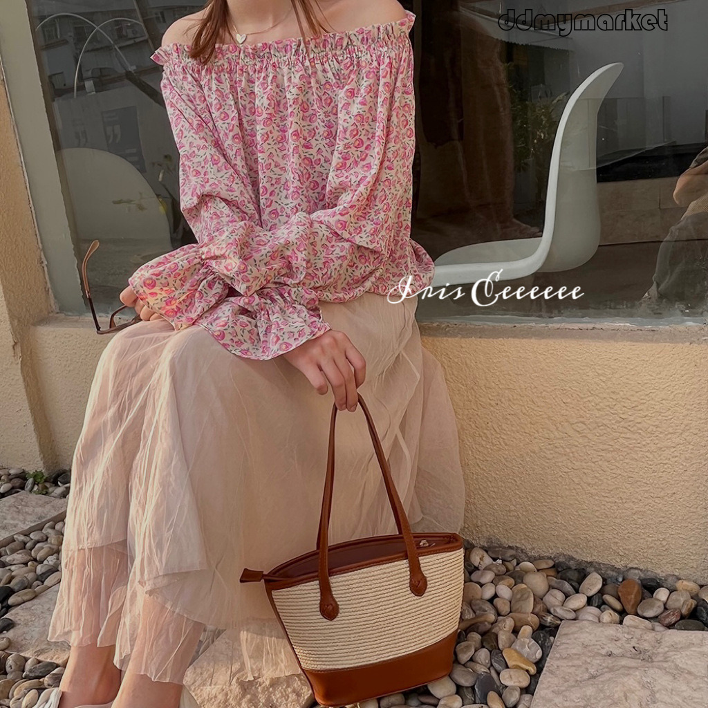 Ddmymarket Korean Niche Straw for Women, Large Capacity Shoulder Tote Summer Beach Bag, Mori Style Bucket Bag