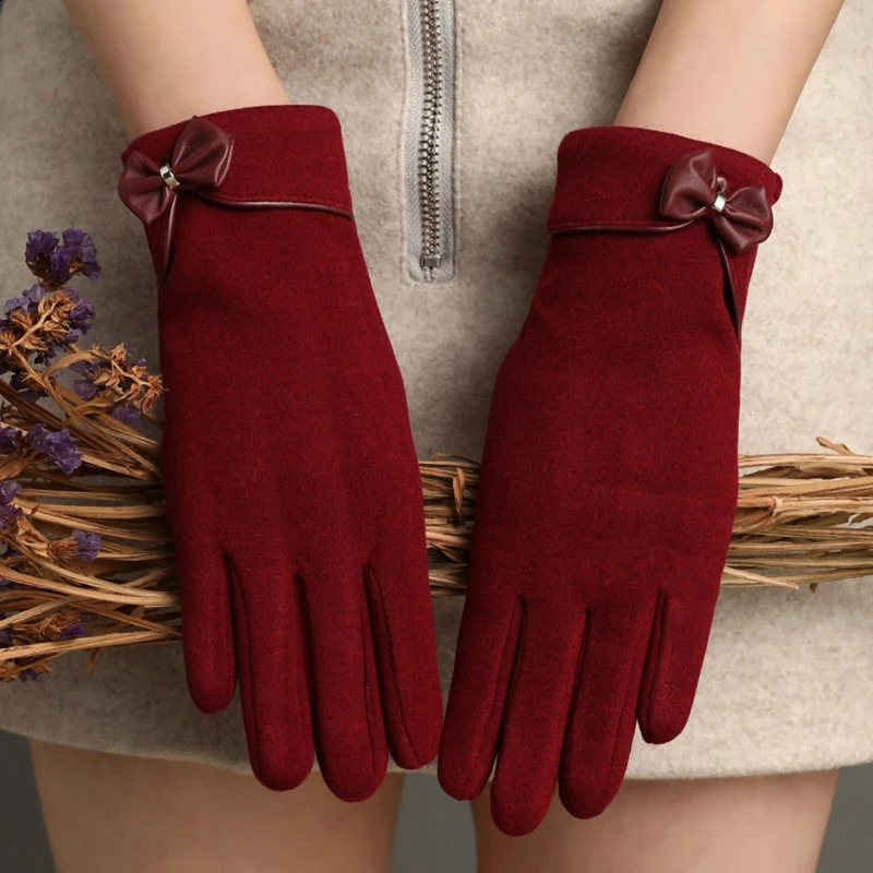 Women Keep Warm Touch Screen Plus Velvet Inside Thicken Windproof Cycling Cute Lovely Bowknot Elegant Elasticity Soft Gloves250821ww