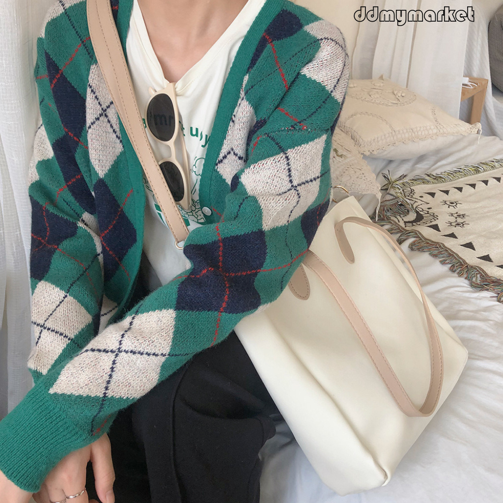 Ddmymarket 2025 Trendy Vertical Commuter Autumn Winter Simple Color-Block Large Capacity Crossbody Host Tote Bag