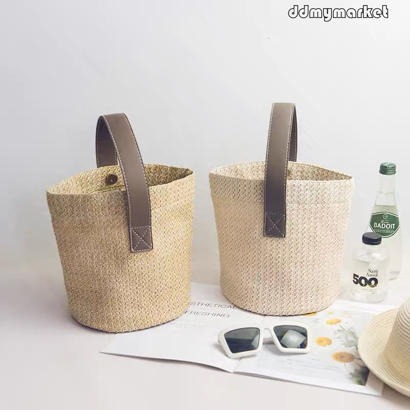 Ddmymarket New Style Lunch Box Straw Woven Small Casual Summer Vacation Bucket Versatile Handheld Women's Bag