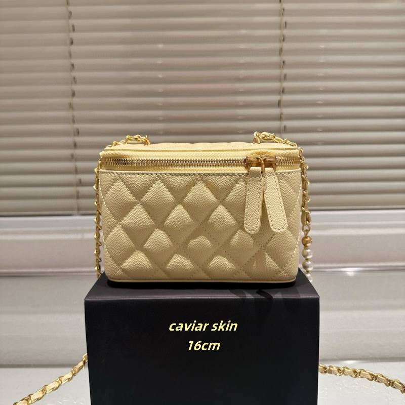 luxury makeup bag caviar leather crossbody bag pearl chain Bag cosmetic bags pouch box bag shoulder vanity cases 16cm caviar cowhide toiletry