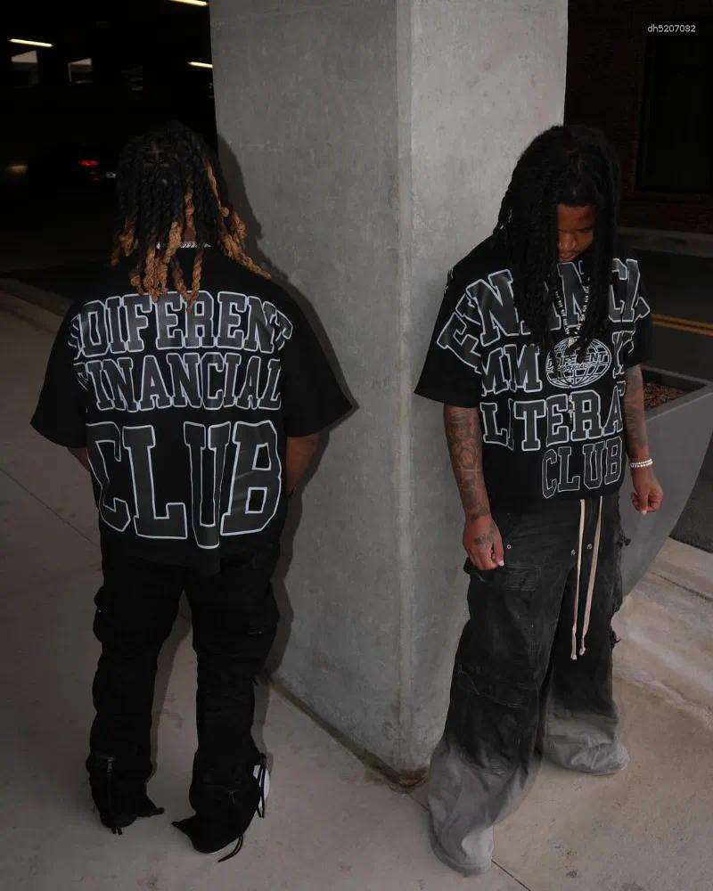 Mens T Shirts Retro Harajuku Oversized Letter Pattern Print Men T-shirt Trendy Versatile Gothic Shirt Hip-hop High Street Short-sleeved