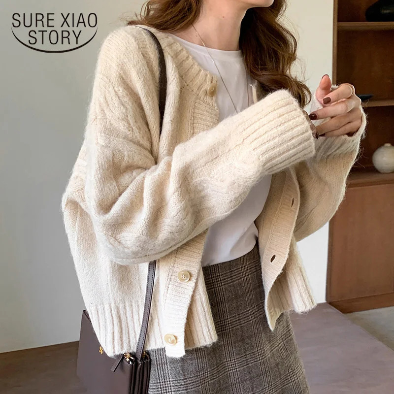 Autumn Winter Clothes Sweater Cardigans Women Korean Fashion Casual Loose Thick O-neck Knitted Tops Outerwear Clothes 16053 250809BJ