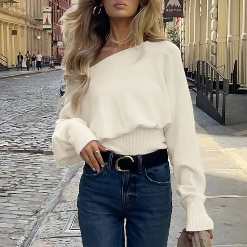 Tuularose Autumn Off Shoulder Pullover Womens Solid Casual Warm Long Sleeve Sweater High Street Loose Female Knitted Top Office 250809BJ
