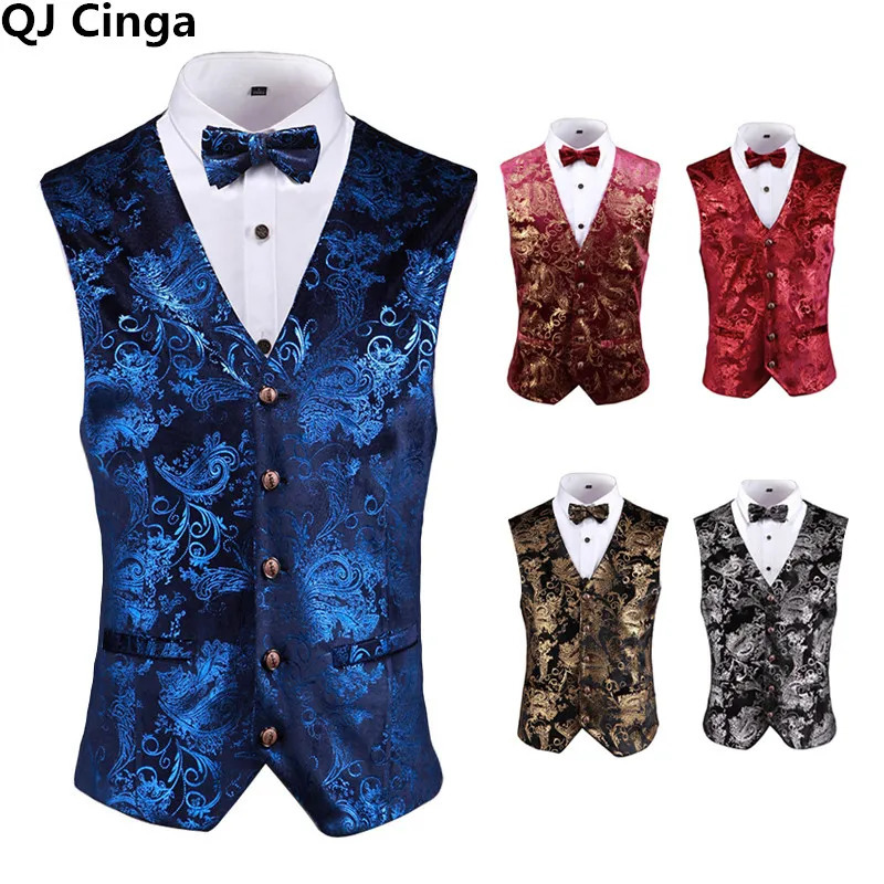 Gold Steampunk Sleeveless Vest Coat Mens Single Breasted V Neck WaistcoatGold Silver Red Business Wedding Party Man Vests 5xl 250805