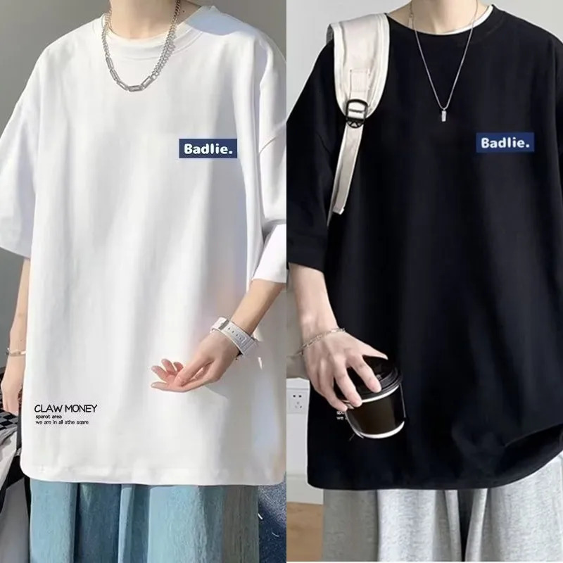 Mens Casual Teenager Student T-shirt American Vintage Letter BAD Print T-shirt Loose Large Size Large 250813